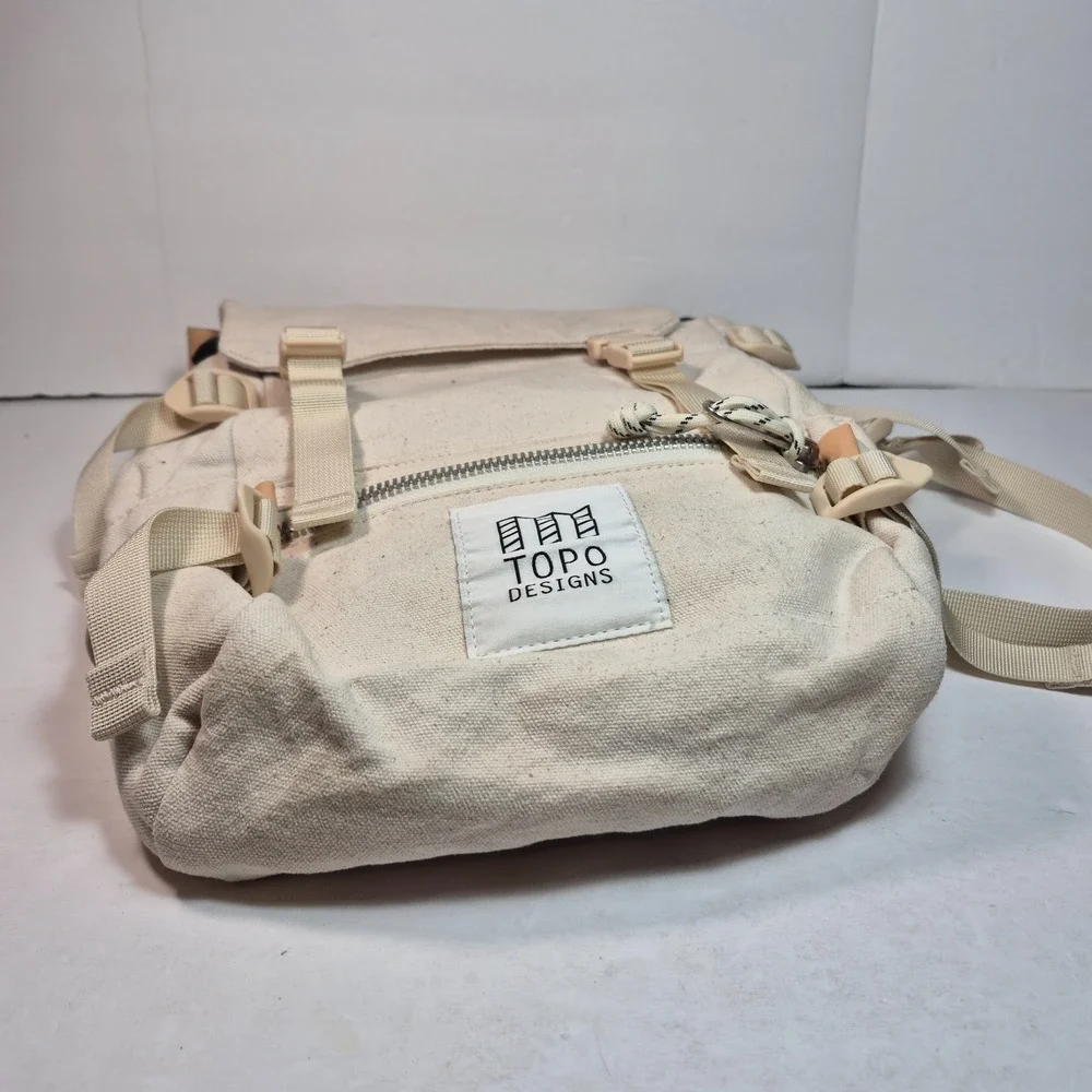 Topo Designs Rover Pack Mini Canvas Backpack Cream Canvas Black Interior